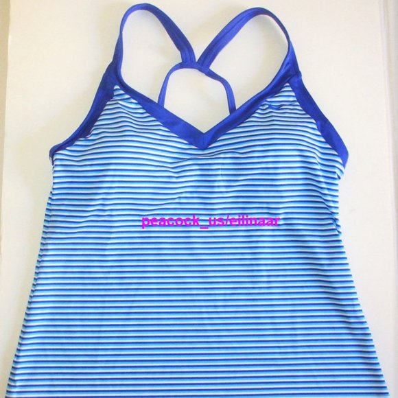 Nike Swim Stripe V-Neck Tankini Top Size SMALL Bright Blue White Stripe $54 - Picture 2 of 6